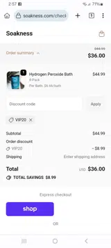VIP20 coupon verification screenshot