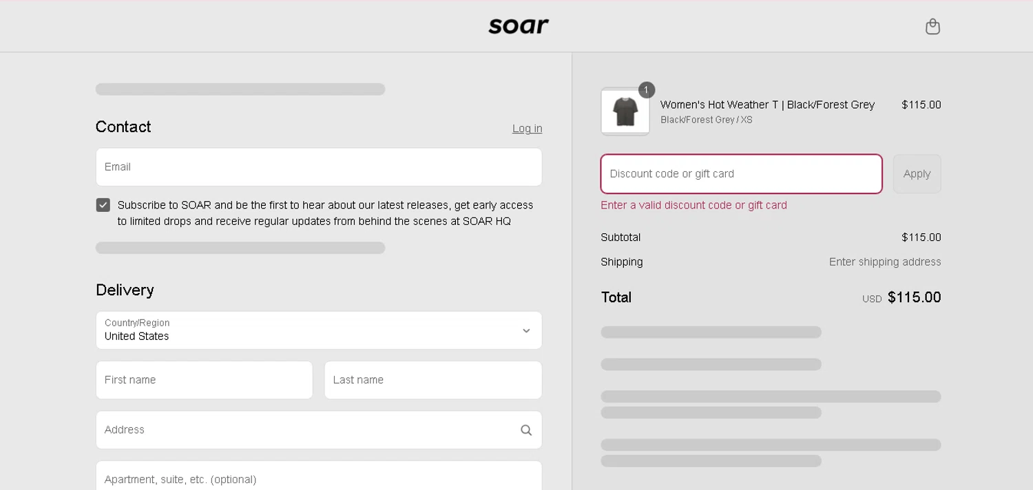 SOAR Running promo code screenshot showing code NCS30 applied at SOAR Running checkout page. Uploaded by SimplyCodes community member CashAce9852 on May 22, 2025