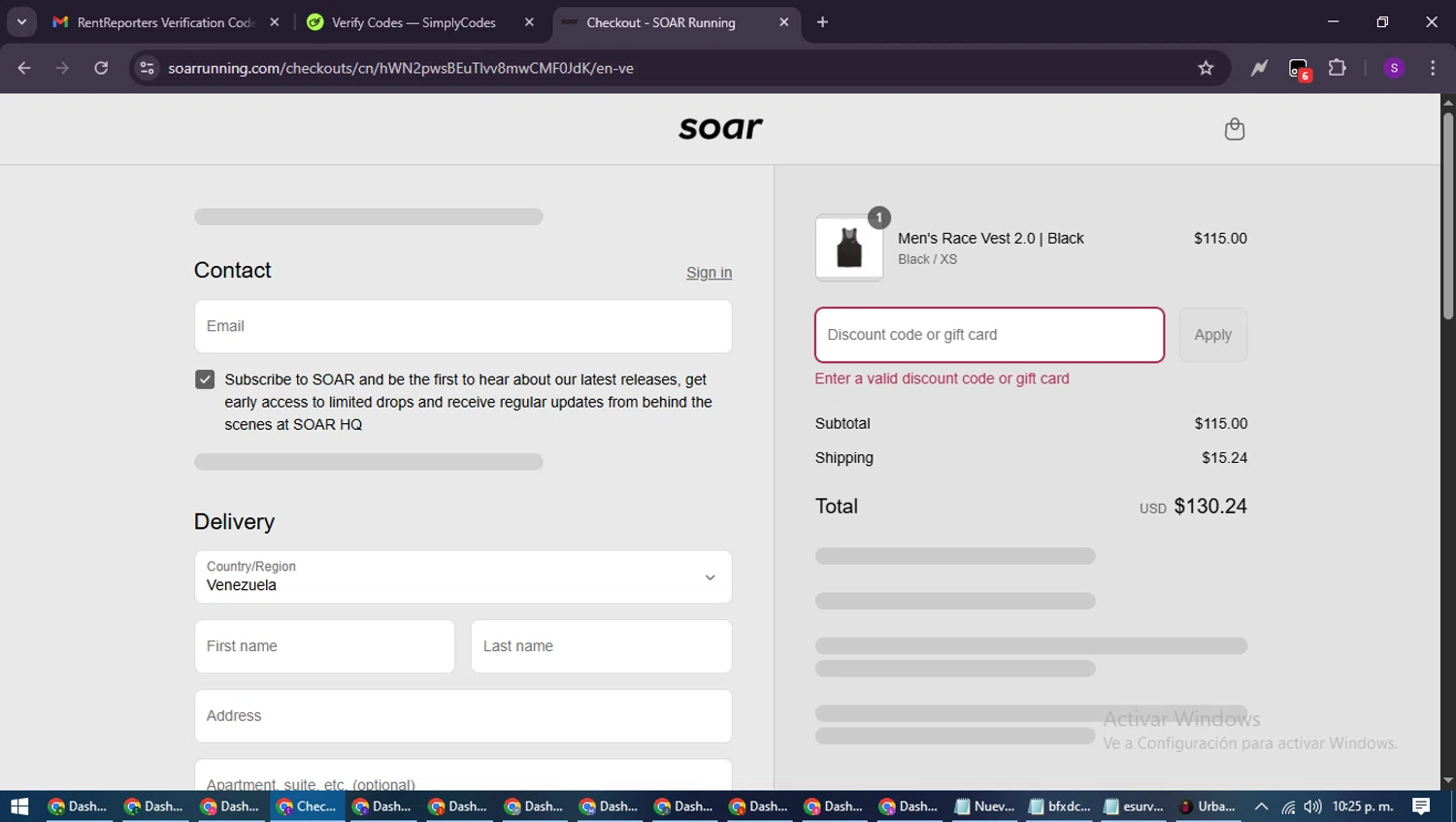 SOAR Running promo code screenshot showing code SOLSTICE25-AT applied at SOAR Running checkout page. Uploaded by SimplyCodes community member ShieldWarden7838 on Sep 11, 2025