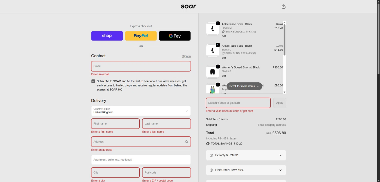 SOAR Running promo code screenshot showing code ACD25 applied at SOAR Running checkout page. Uploaded by SimplyCodes community member SilverLynx3397 on Jan 25, 2026