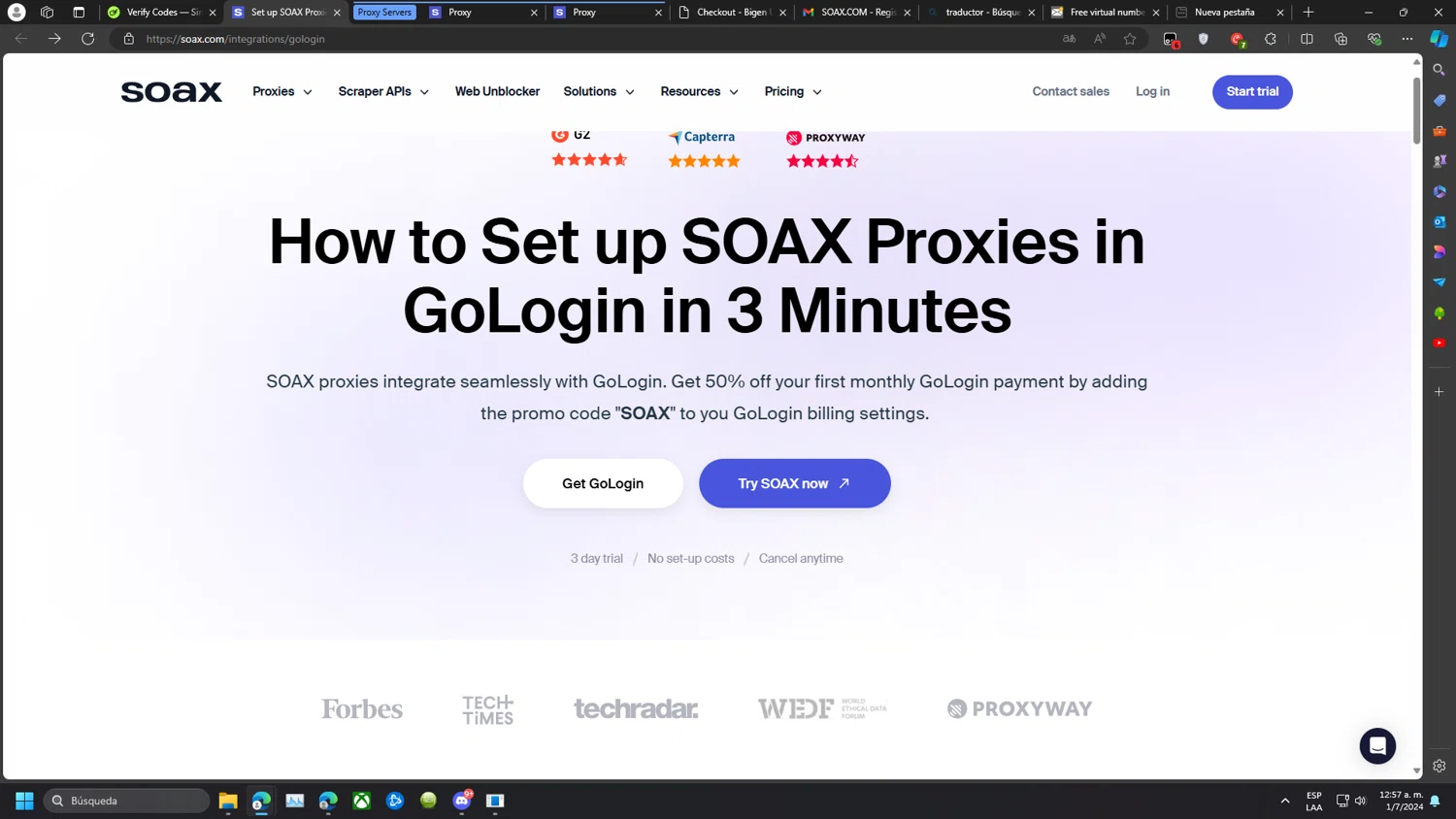 SOAX checkout page showing SOAX coupon code box | Screenshot taken by SimplyCodes community member on Jul 1, 2024