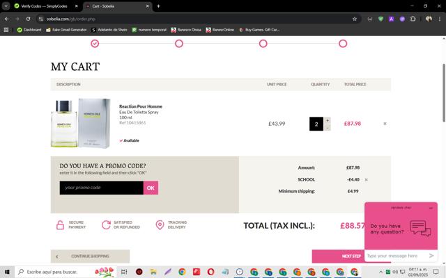 Sobelia checkout page showing Sobelia promo code box | Screenshot taken by SimplyCodes community member on Sep 2, 2025