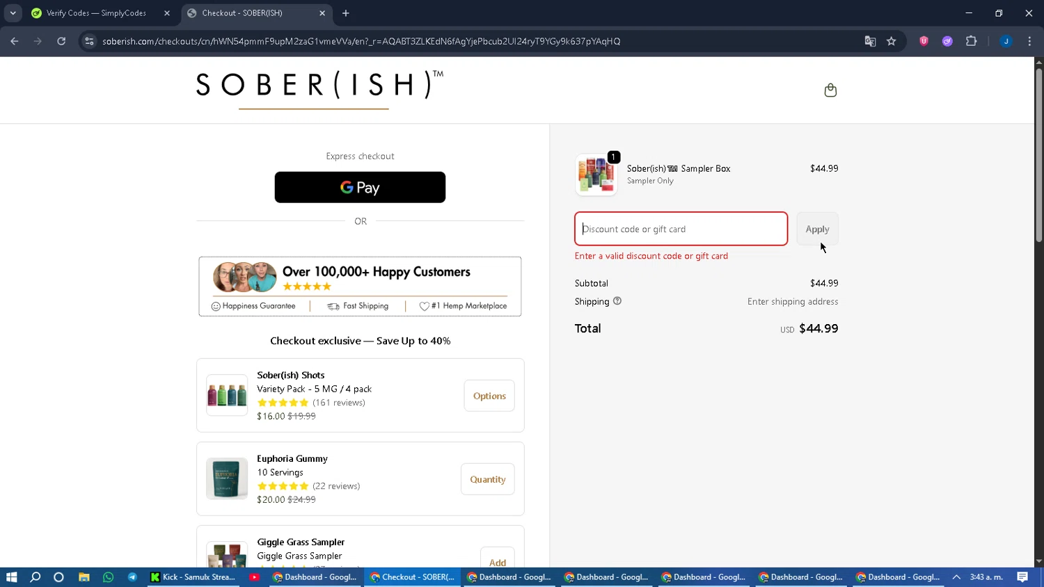 Sober(ish) discount code screenshot showing code 31OFF applied at Sober(ish) checkout page. Uploaded by SimplyCodes community member RebateCaptain6440 on Nov 9, 2025
