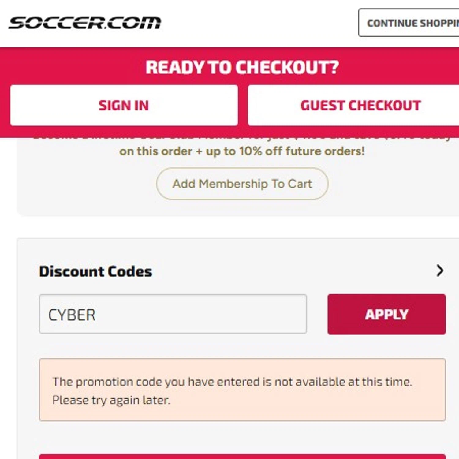 Soccer.com promo code screenshot showing code CYBER applied at Soccer.com checkout page. Uploaded by SimplyCodes community member MariaRoma on Jan 7, 2026