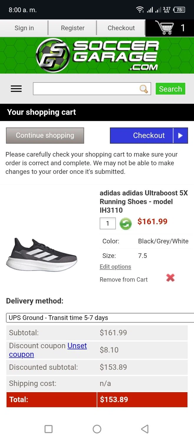 Soccer Garage coupon code screenshot showing code FOOTIE5X applied at Soccer Garage checkout page. Uploaded by SimplyCodes community member Miggy2024 on Jun 24, 2025
