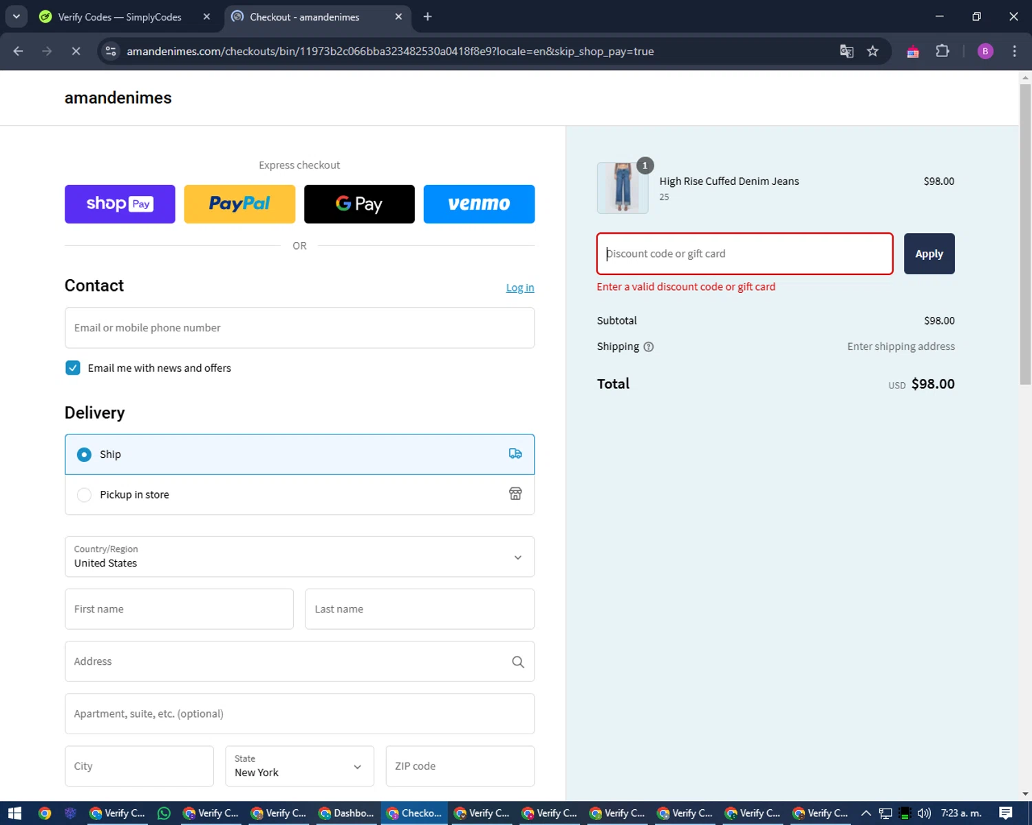 Soccer and Rugby Imports promo code screenshot showing code GRANBY20 applied at Soccer and Rugby Imports checkout page. Uploaded by SimplyCodes community member RoyalDefender5750 on Feb 8, 2025