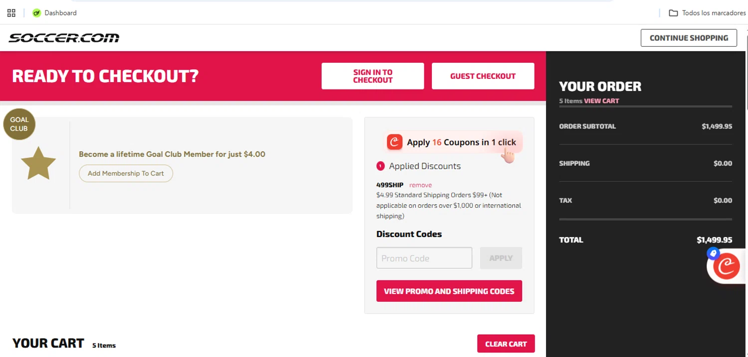 SoccerPro.com coupon code screenshot showing code 499SHIP applied at SoccerPro.com checkout page. Uploaded by SimplyCodes community member Speedy on Sep 4, 2025