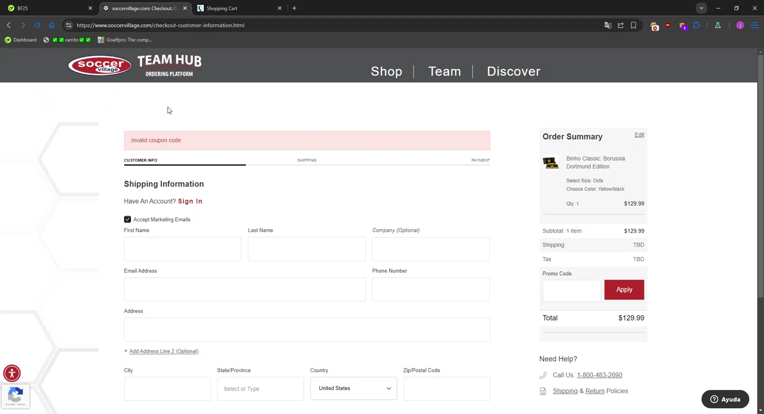Soccer Village coupon code screenshot showing code BF25 applied at Soccer Village checkout page. Uploaded by SimplyCodes community member WonderMaverick6123 on Dec 22, 2025