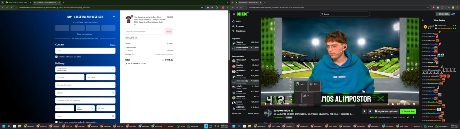 Soccer Wearhouse discount code screenshot showing code CART10 applied at Soccer Wearhouse checkout page. Uploaded by SimplyCodes community member CouponSage7331 on Sep 17, 2025