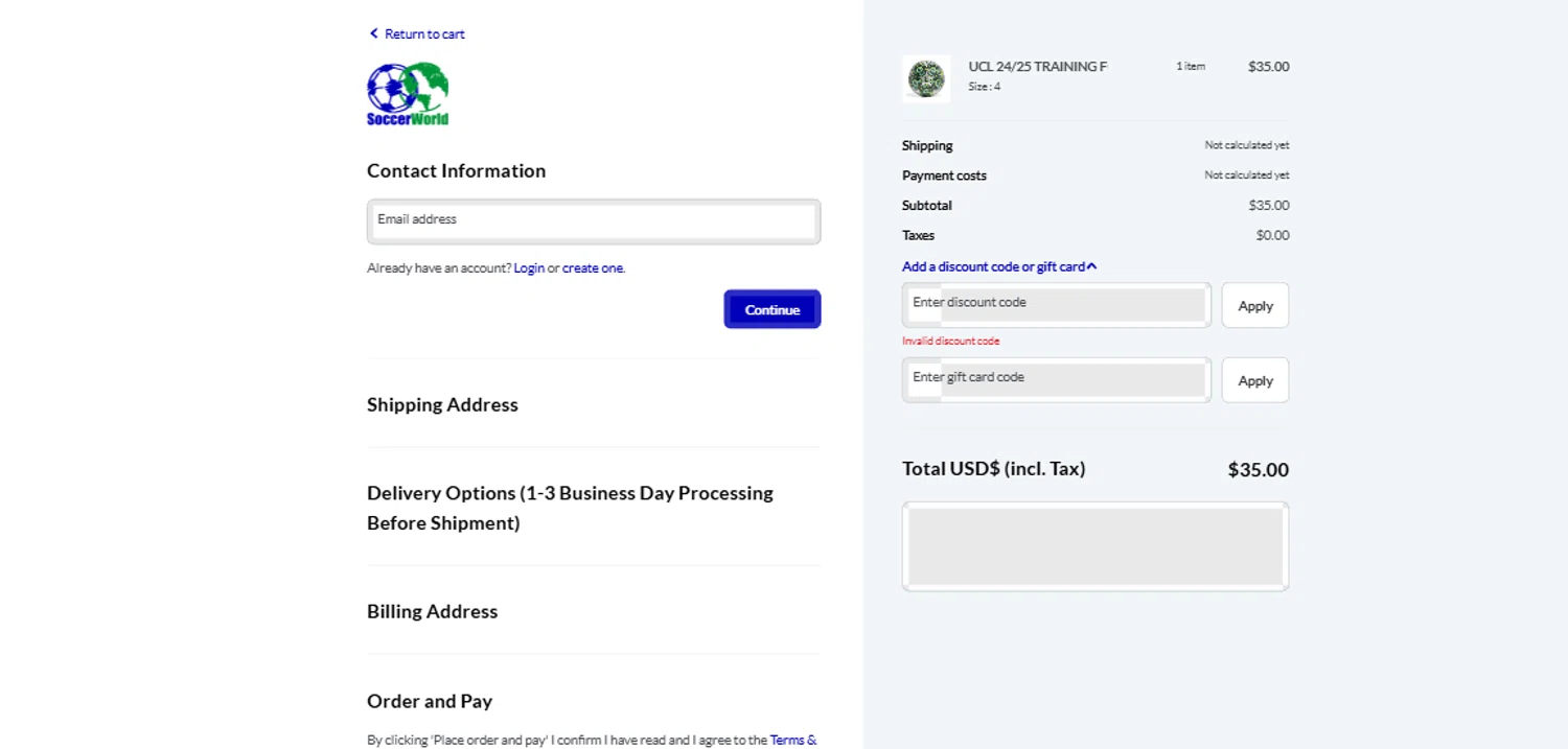 SoccerWorld promo code screenshot showing code SPOOKY applied at SoccerWorld checkout page. Uploaded by SimplyCodes community member BrilliantRanger9984 on Feb 14, 2025