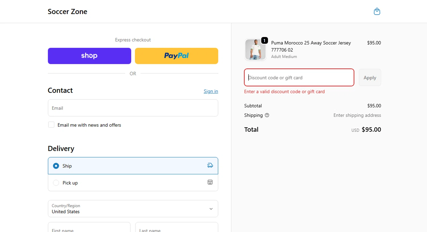 Soccer Zone discount code screenshot showing code 25OFF applied at Soccer Zone checkout page. Uploaded by SimplyCodes community member Moonkey on Nov 25, 2025