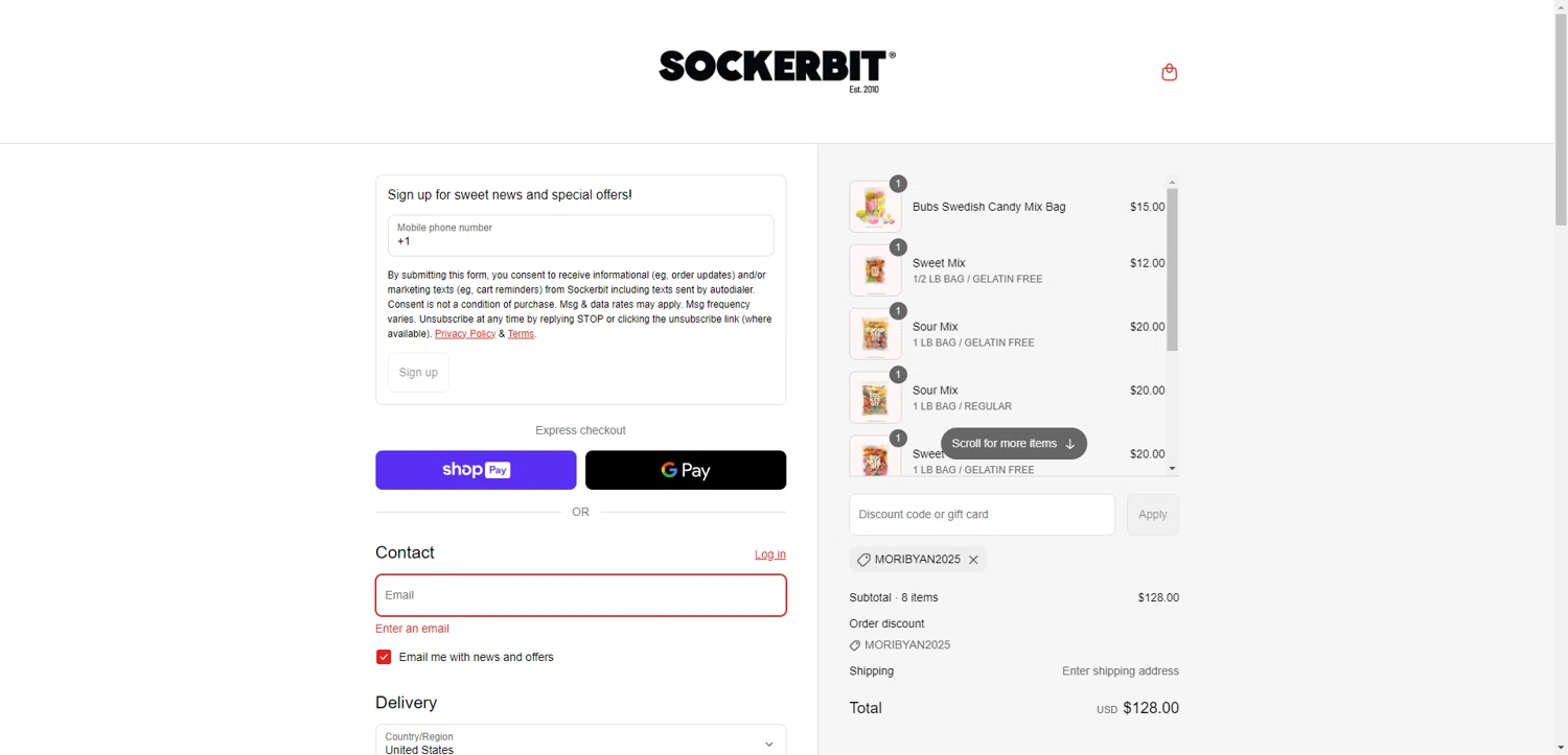 Sockerbit discount code screenshot showing code MORIBYAN2025 applied at Sockerbit checkout page. Uploaded by SimplyCodes community member DiscountWarden480 on Aug 2, 2025