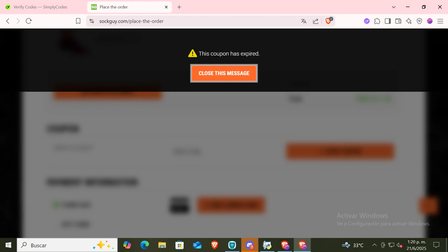 SockGuy promo code screenshot showing code SGMEMORIAL applied at SockGuy checkout page. Uploaded by SimplyCodes community member CODMOBILE2 on Jun 21, 2025