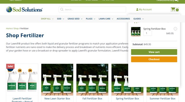 Sod Solutions checkout page showing Sod Solutions coupon code box | Screenshot taken by SimplyCodes community member on Sep 3, 2025