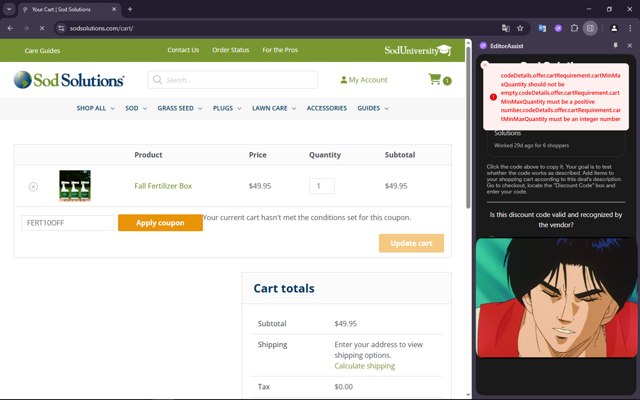 Sod Solutions checkout page showing Sod Solutions coupon code box | Screenshot taken by SimplyCodes community member on Sep 3, 2025