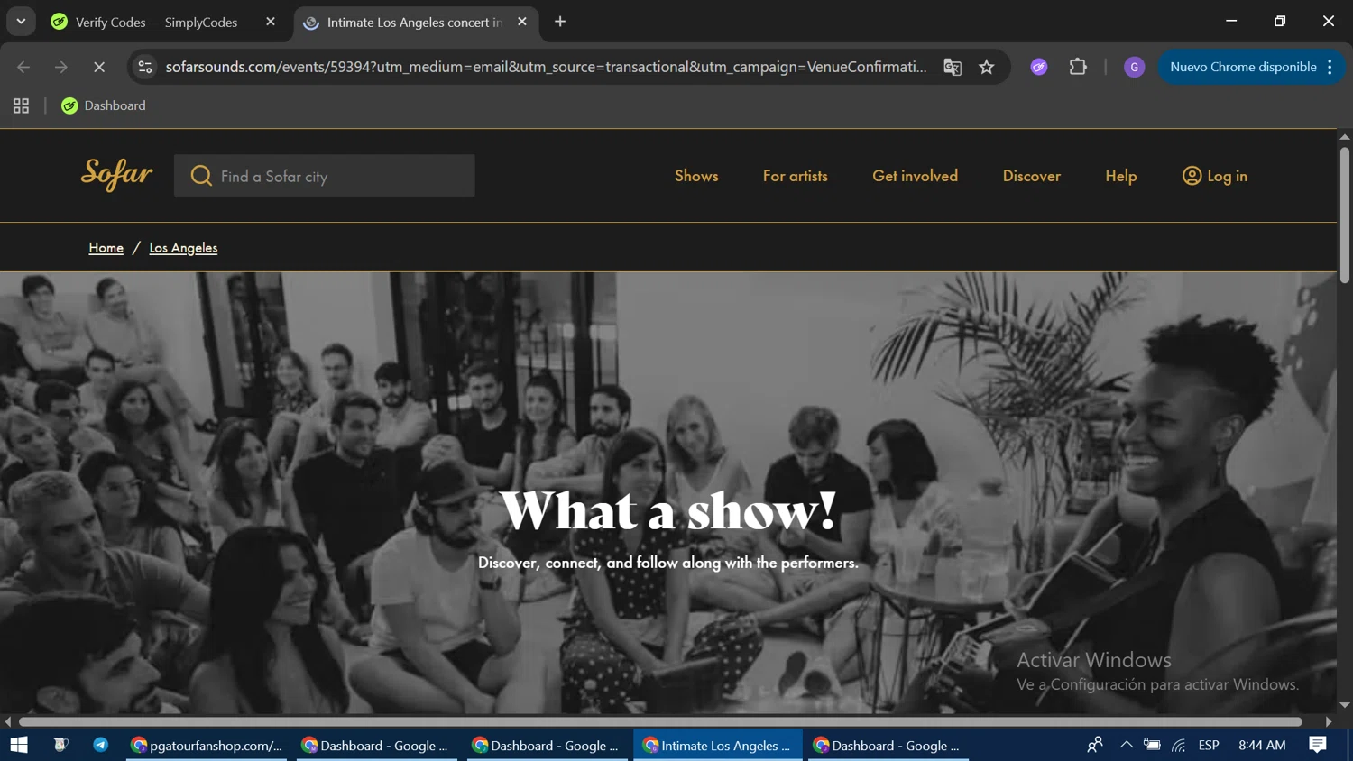 Sofar Sounds promo code screenshot showing code SOFARSPACES15-BCC88 applied at Sofar Sounds checkout page. Uploaded by SimplyCodes community member GloriousCaptain3662 on Sep 8, 2025