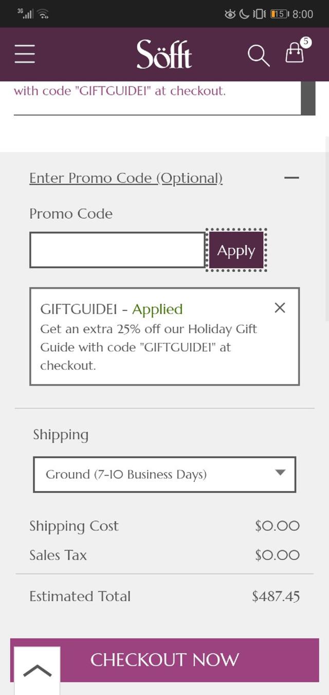 Sofft Shoe checkout page showing Sofft Shoe promo code box | Screenshot taken by SimplyCodes community member on Nov 11, 2023