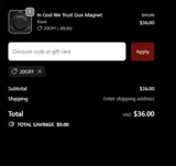 20off coupon verification screenshot