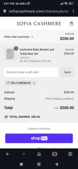 Welcomeback coupon verification screenshot