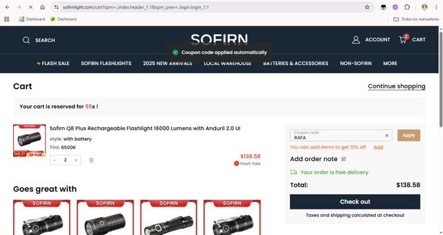 Sofirn checkout page showing Sofirn coupon code box | Screenshot taken by SimplyCodes community member on Sep 3, 2025