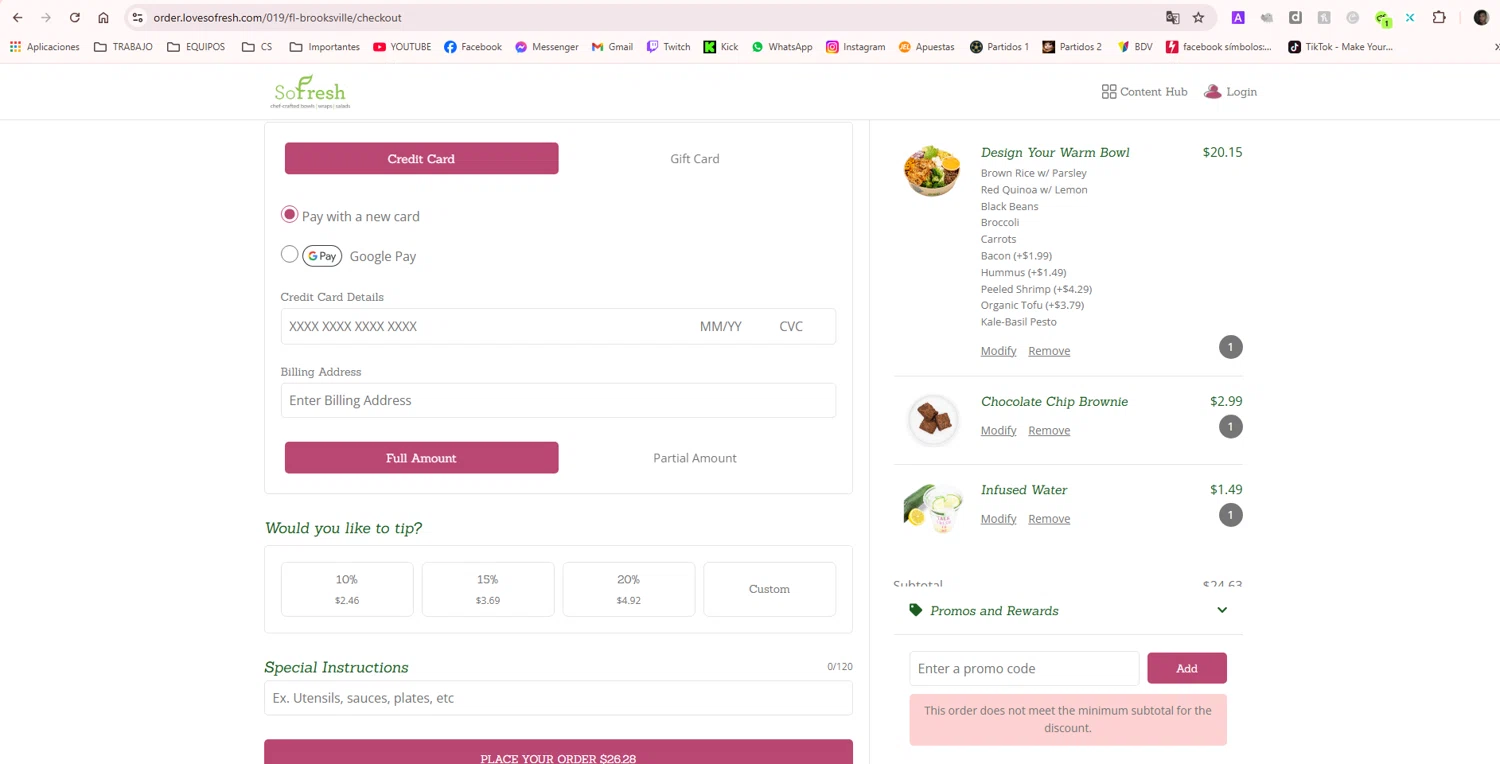SoFresh checkout page showing SoFresh promo code box | Screenshot taken by SimplyCodes community member on Dec 6, 2024