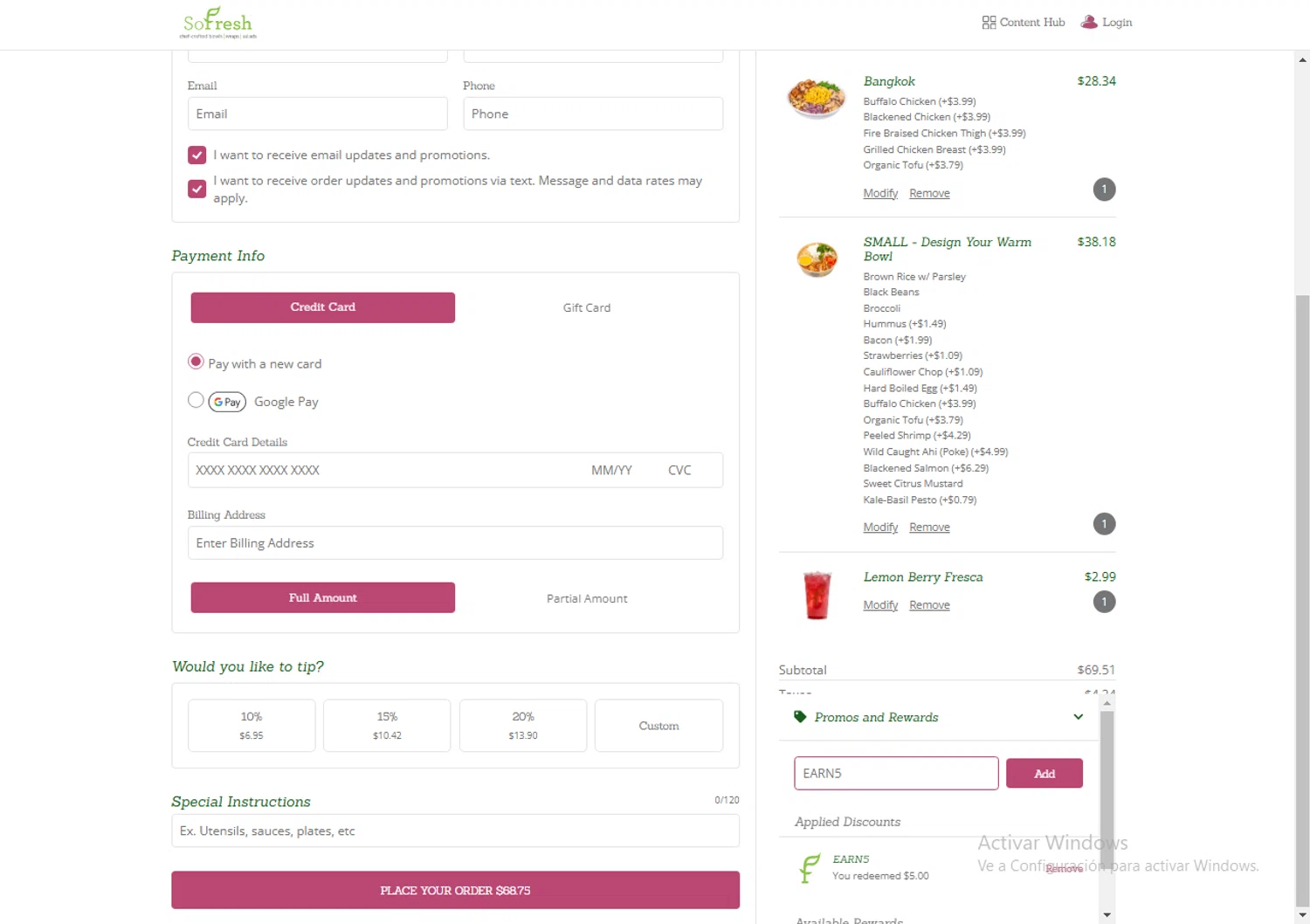 SoFresh checkout page showing SoFresh promo code box | Screenshot taken by SimplyCodes community member on Dec 27, 2024