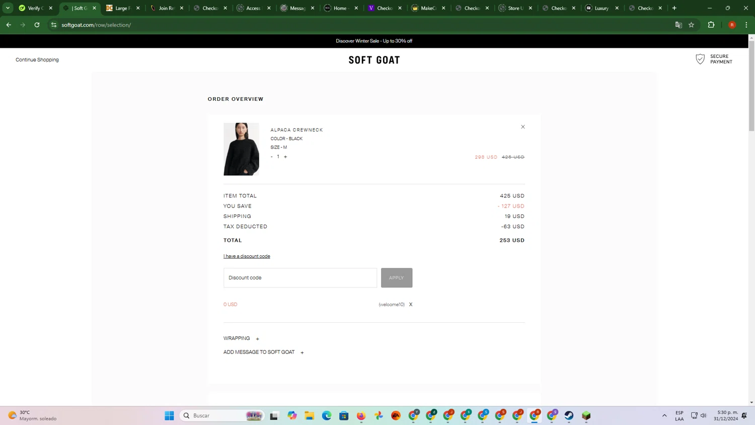 Soft Goat checkout page showing Soft Goat promo code box | Screenshot taken by SimplyCodes community member on Dec 31, 2024