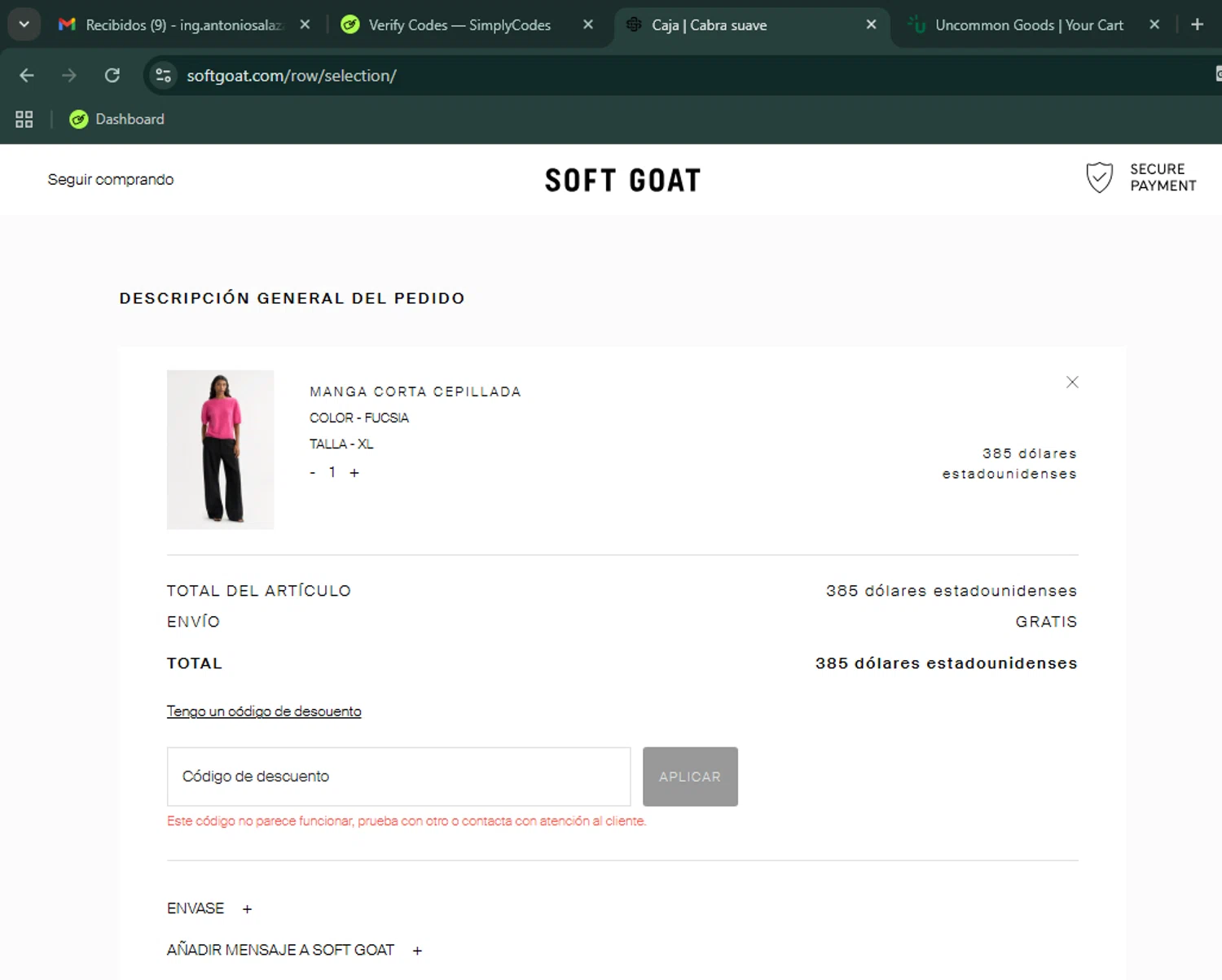Soft Goat promo code screenshot showing code SPECIAL15 applied at Soft Goat checkout page. Uploaded by SimplyCodes community member BargainPhoenix231 on Oct 26, 2025