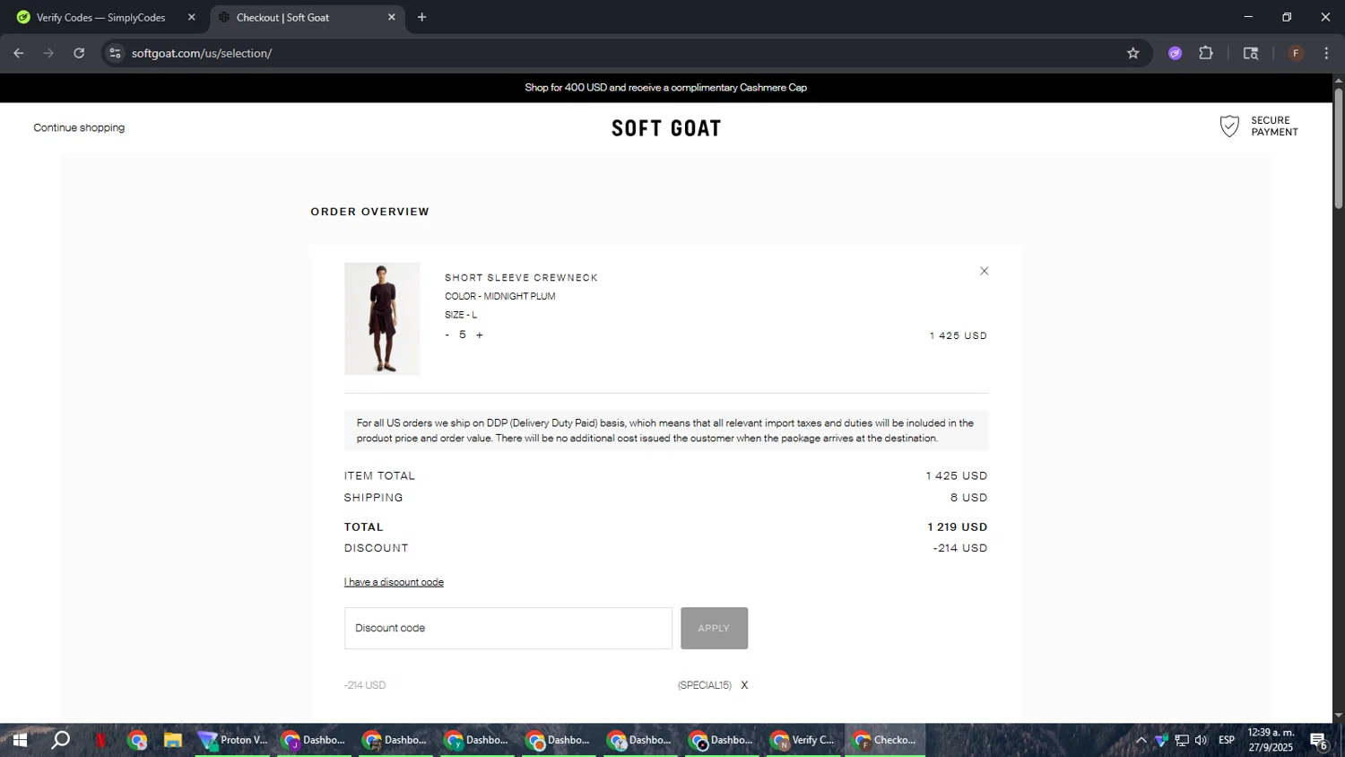 Soft Goat checkout page showing Soft Goat promo code box | Screenshot taken by SimplyCodes community member on Sep 27, 2025