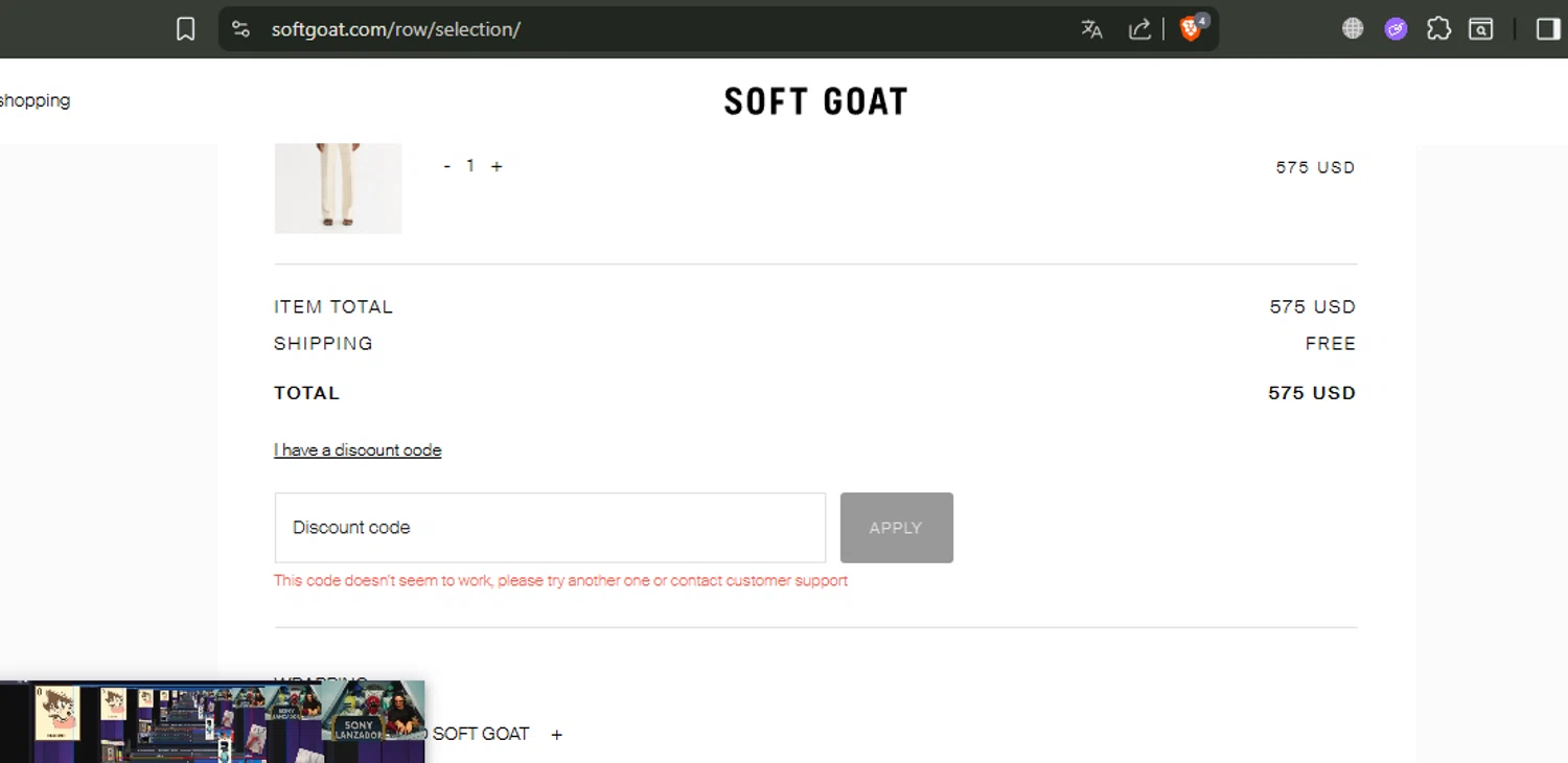 Soft Goat promo code screenshot showing code SPECIAL15 applied at Soft Goat checkout page. Uploaded by SimplyCodes community member LegendaryShopper8448 on Oct 25, 2025
