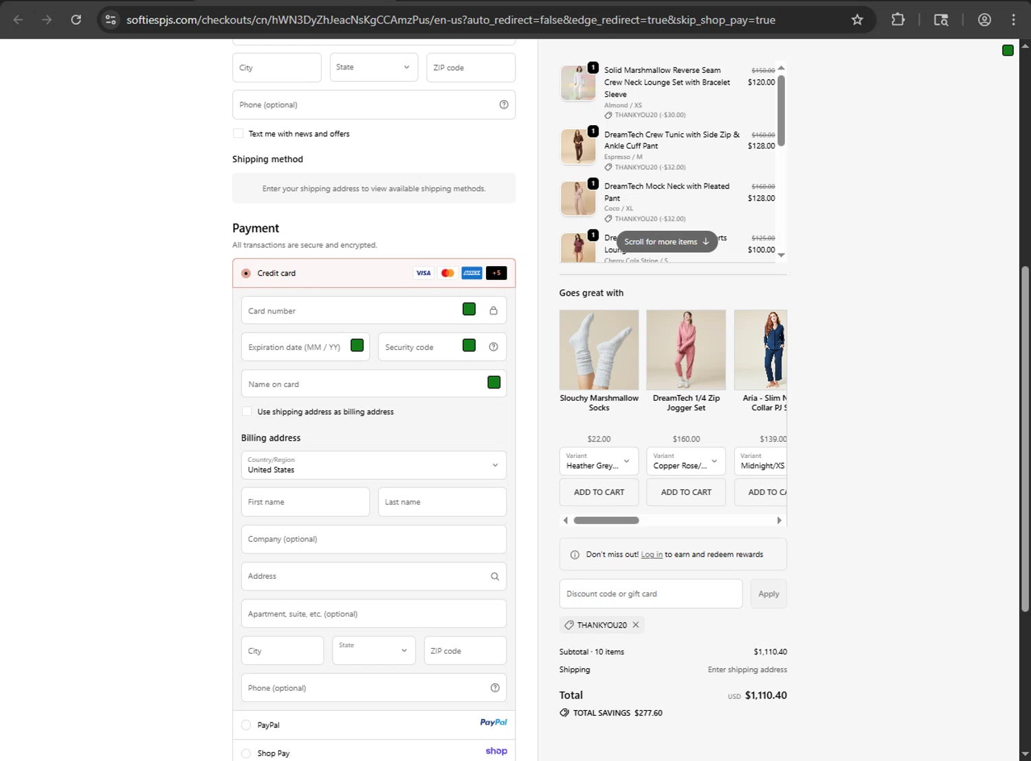 Softies discount code screenshot showing code THANKYOU20 applied at Softies checkout page. Uploaded by SimplyCodes community member zzzzzzza on Sep 21, 2025