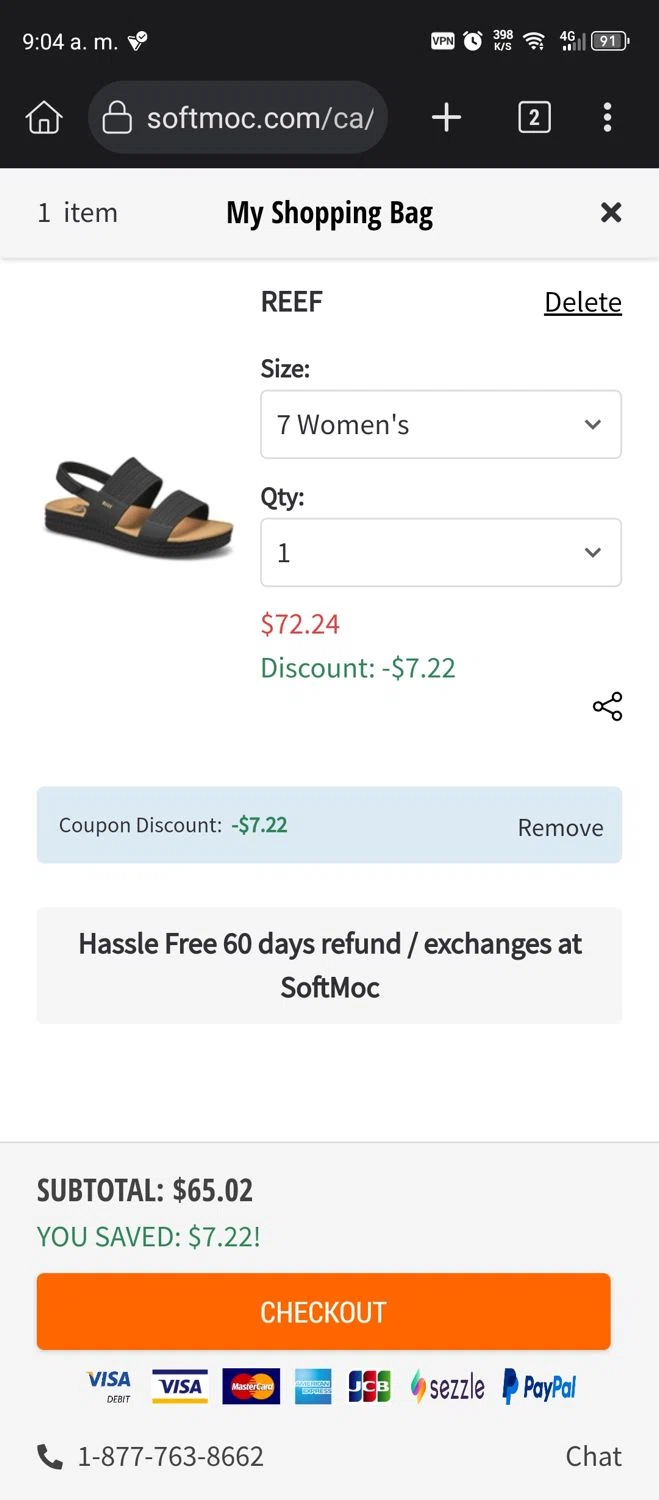 SoftMoc checkout page showing SoftMoc coupon code box | Screenshot taken by SimplyCodes community member on Jul 25, 2025