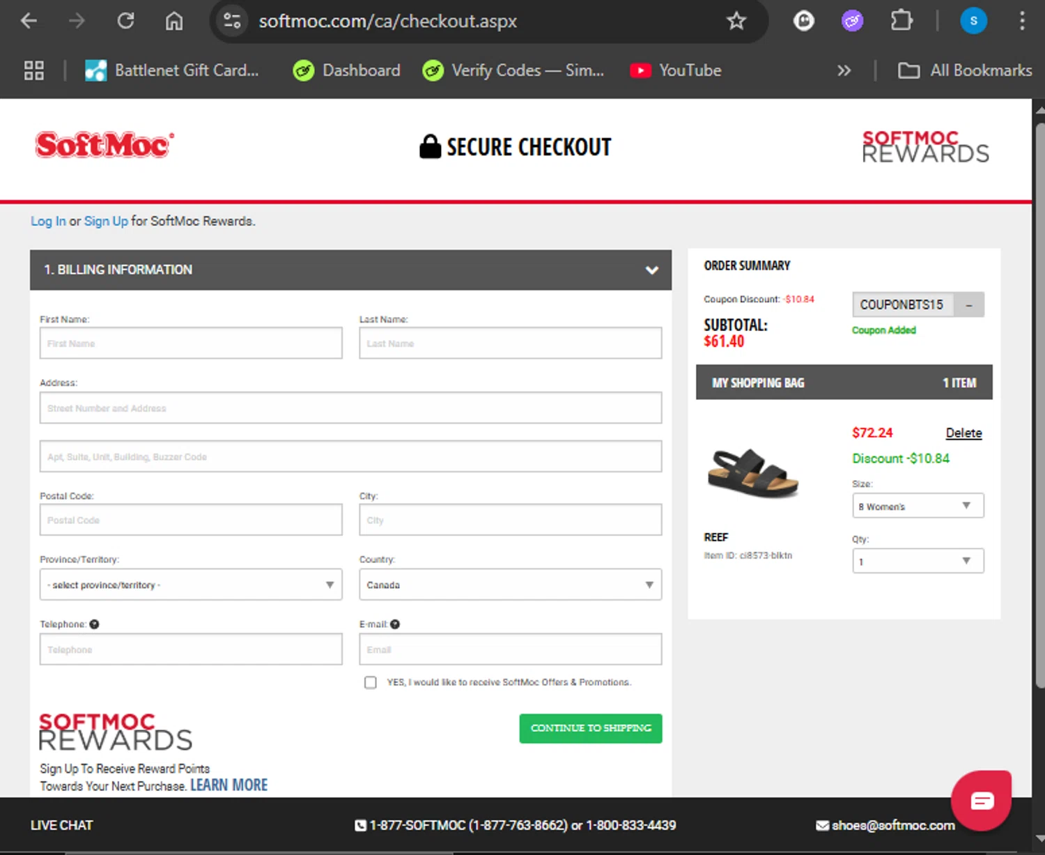 SoftMoc checkout page showing SoftMoc coupon code box | Screenshot taken by SimplyCodes community member on Aug 9, 2025