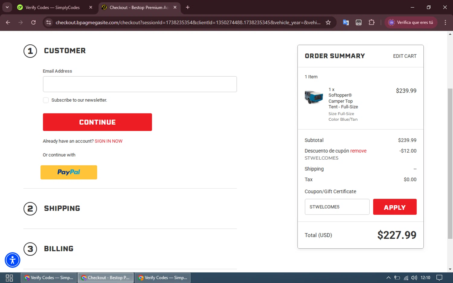 Softopper checkout page showing Softopper coupon code box | Screenshot taken by SimplyCodes community member on Jan 30, 2025