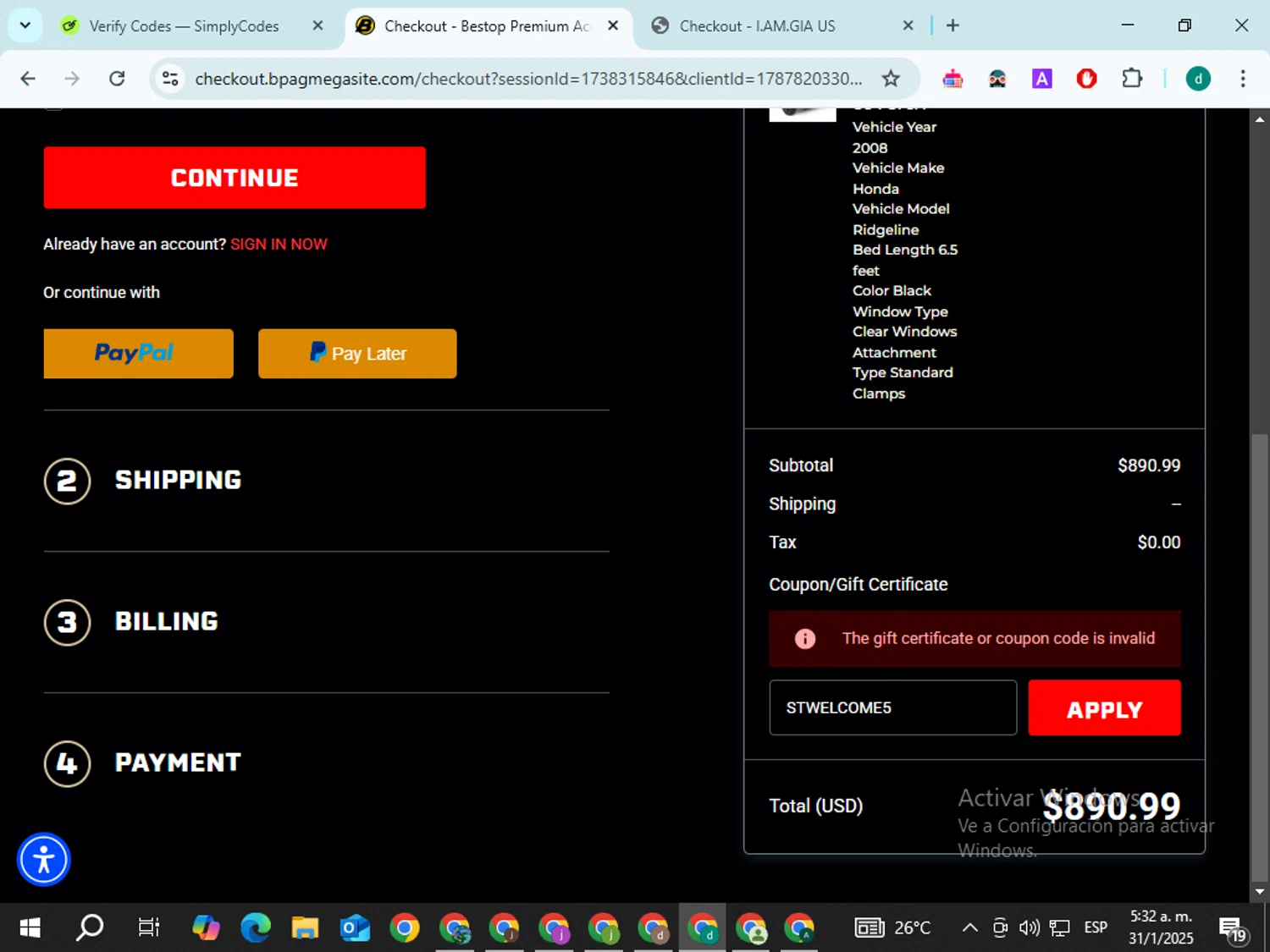 Softopper coupon code screenshot showing code STWELCOME5 applied at Softopper checkout page. Uploaded by SimplyCodes community member ExtraordinaryNavigator4975 on Jan 31, 2025