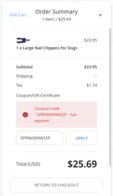SPRINGPAWSSP coupon verification screenshot