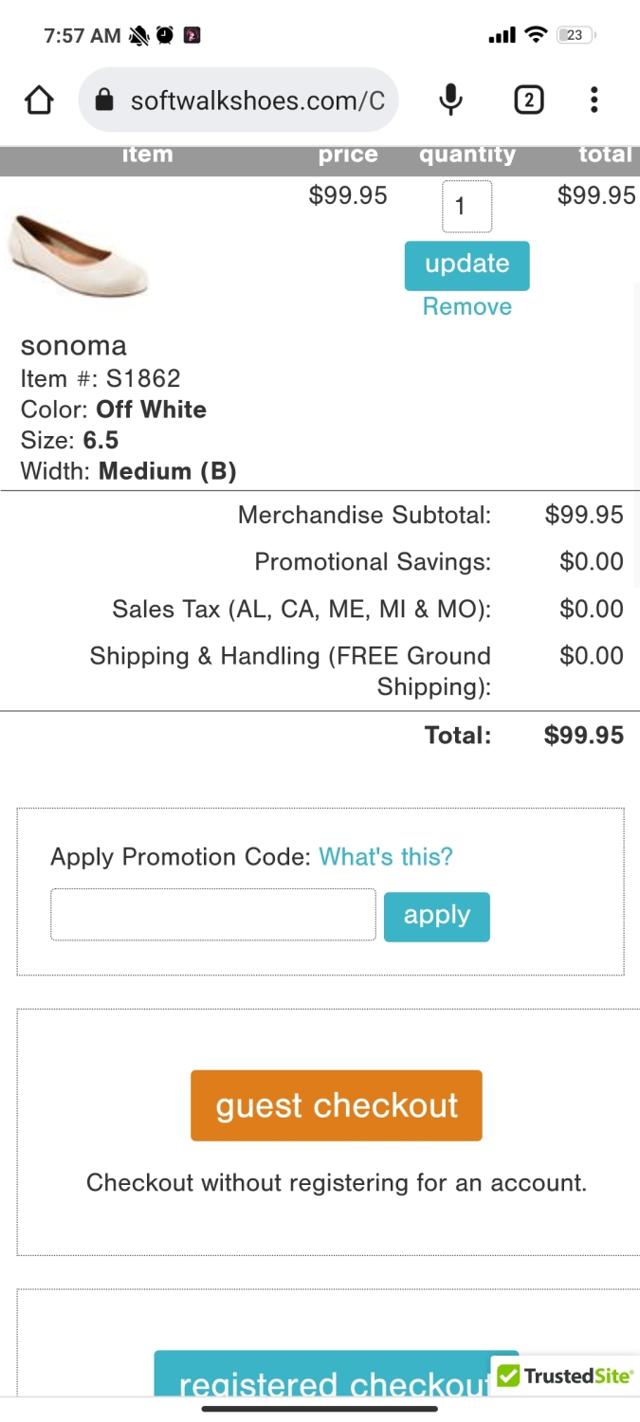 SoftWalk checkout page showing SoftWalk promo code box | Screenshot taken by SimplyCodes community member on Jan 31, 2023