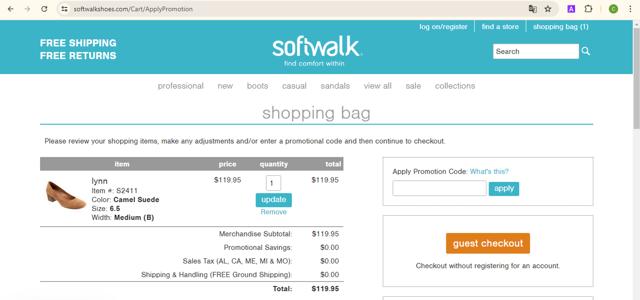 SoftWalk checkout page showing SoftWalk promo code box | Screenshot taken by SimplyCodes community member on Jun 21, 2024