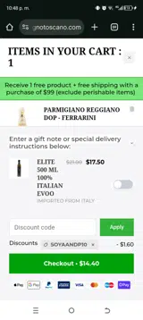 Sogno Toscano coupon verification screenshot