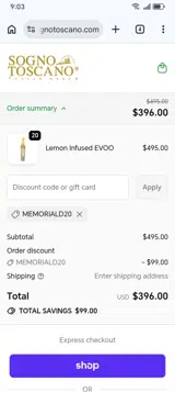 Sogno Toscano coupon verification screenshot