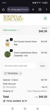 Sogno Toscano coupon verification screenshot