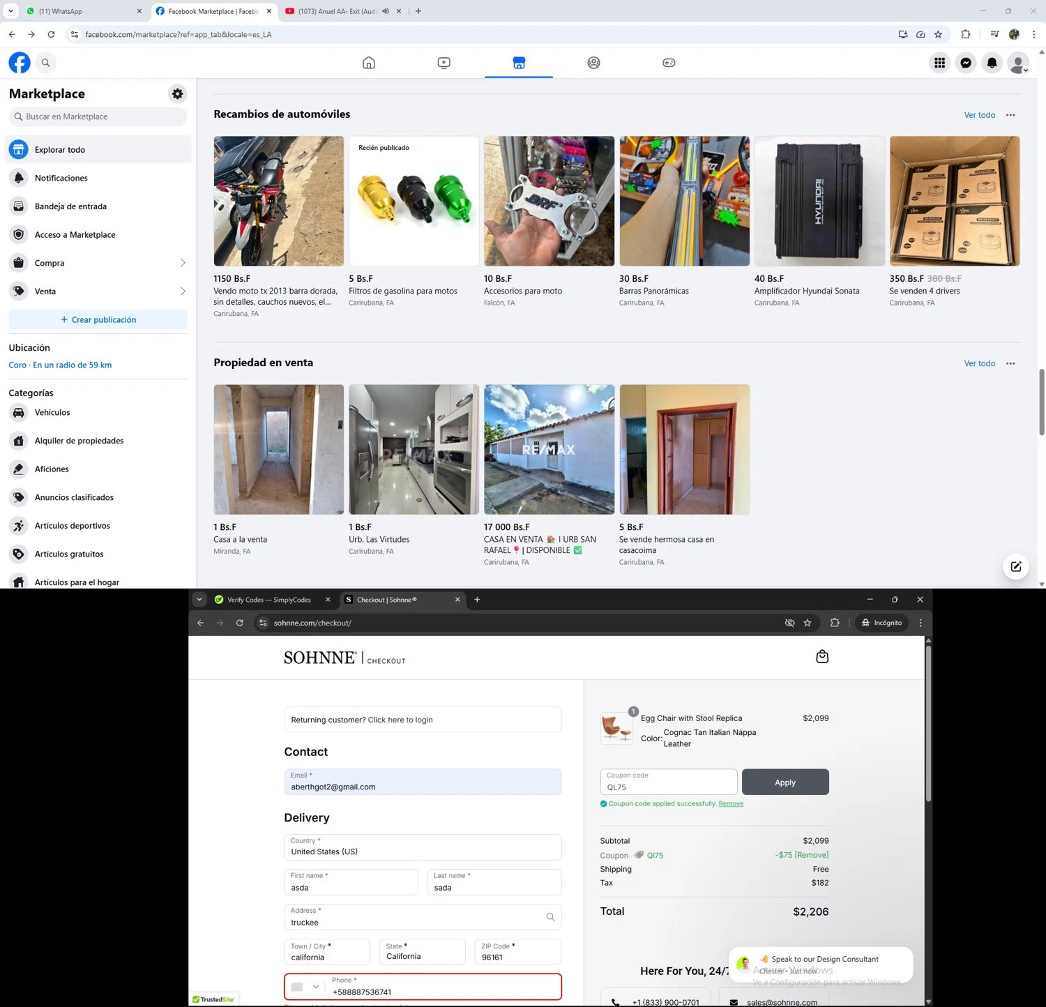 Sohnne coupon code screenshot showing code QL75 applied at Sohnne checkout page. Uploaded by SimplyCodes community member AVATIGRITO on Jul 28, 2025