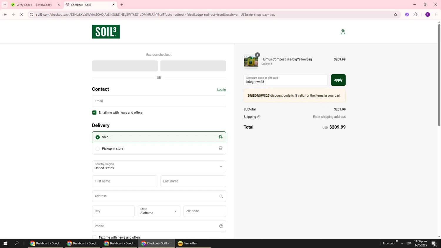 Soil3 discount code screenshot showing code briegrows25 applied at Soil3 checkout page. Uploaded by SimplyCodes community member ukemochi on Jun 15, 2025