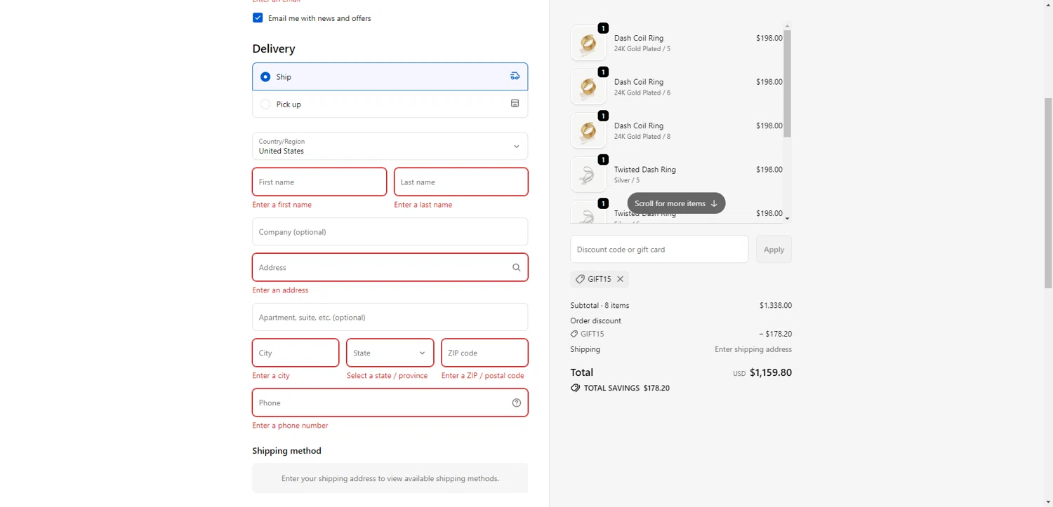 Soko promo code screenshot showing code GIFT15 applied at Soko checkout page. Uploaded by SimplyCodes community member TreasureKnight4134 on Feb 1, 2026