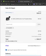 SOLARKITS coupon verification screenshot