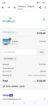 Paris20 coupon verification screenshot