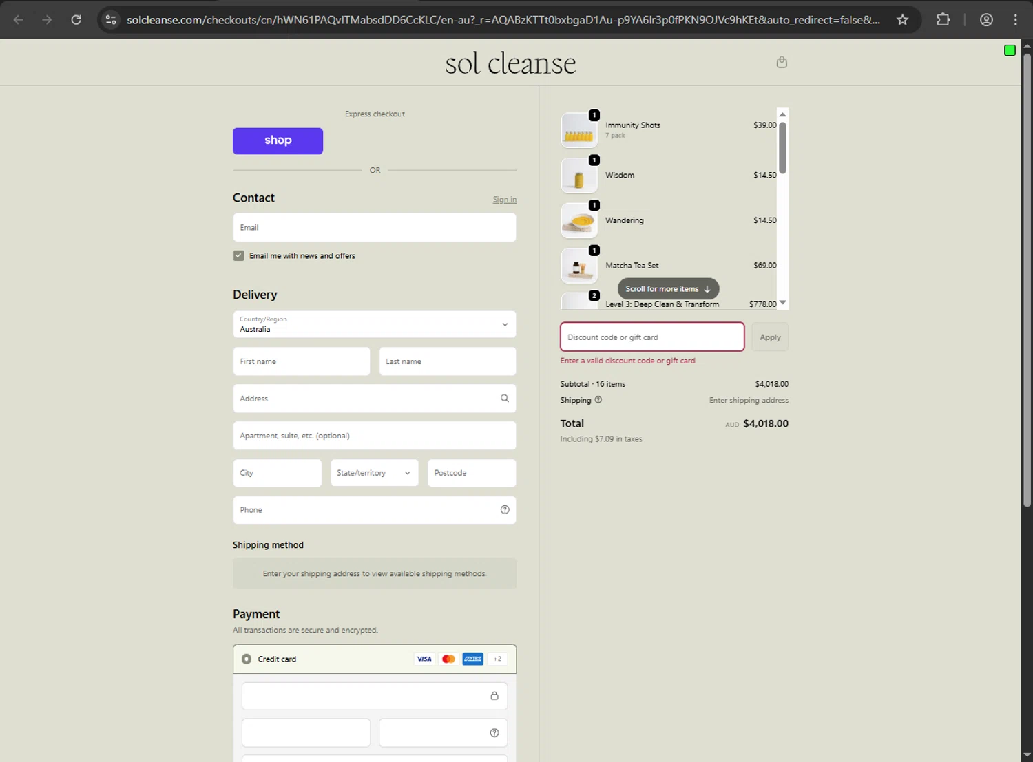 Sol Cleanse discount code screenshot showing code HEALTHYBODS applied at Sol Cleanse checkout page. Uploaded by SimplyCodes community member verify_codes on Dec 4, 2025