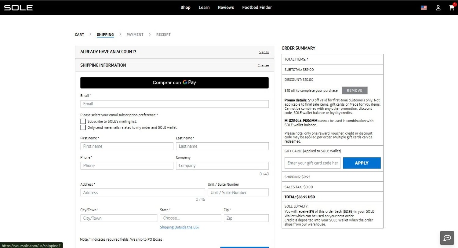 Sole discount code screenshot showing code M-GZR9L4-PKS0MM applied at Sole checkout page. Uploaded by SimplyCodes community member BargainRanger2568 on Jun 12, 2025