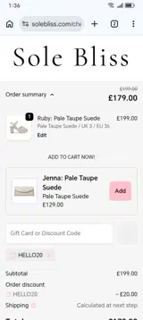 Sole Bliss coupon verification screenshot
