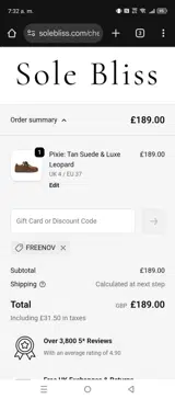 Sole Bliss coupon verification screenshot